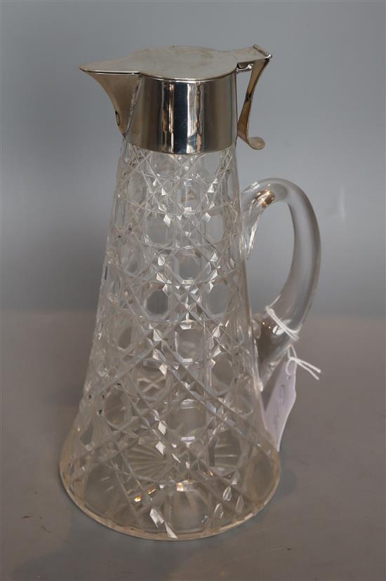 An Edwardian cut glass silver-mounted claret jug, William Henry Sparrow, Birmingham, 1904, 24.4cm.